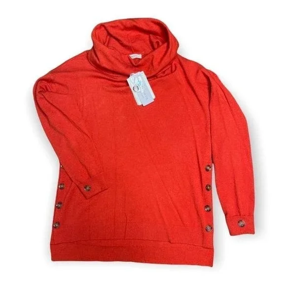 Olive and Vine Burnt Orange Beatie Button Detail Cowl Neck Sweater Size S - Picture 2 of 8